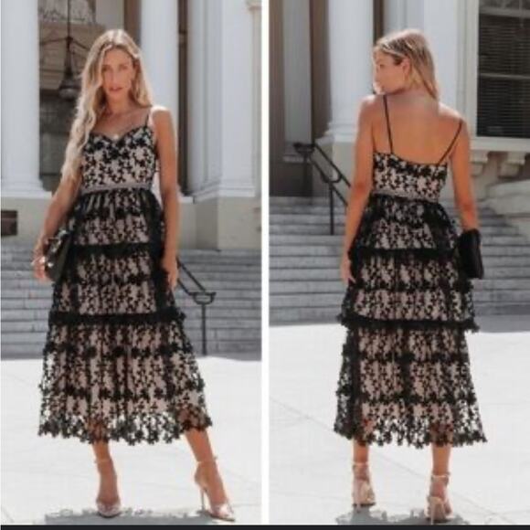 Endless Rose x Anthropologie midi dress black floral lace layered Size XS - Picture 2 of 7